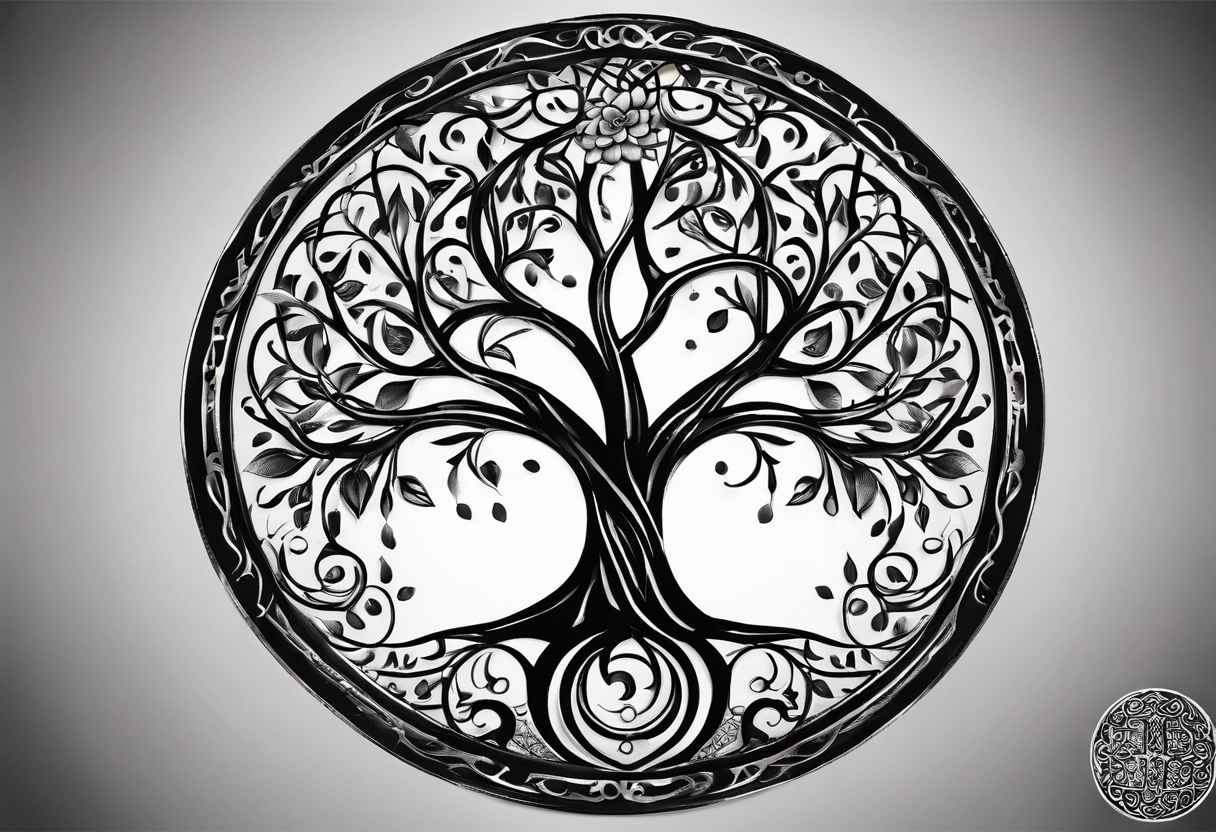 A Tree of Life in a circular design. The Dates 12.02.1985 and 21.02.1987 should be part of the tattoo, too. tattoo idea