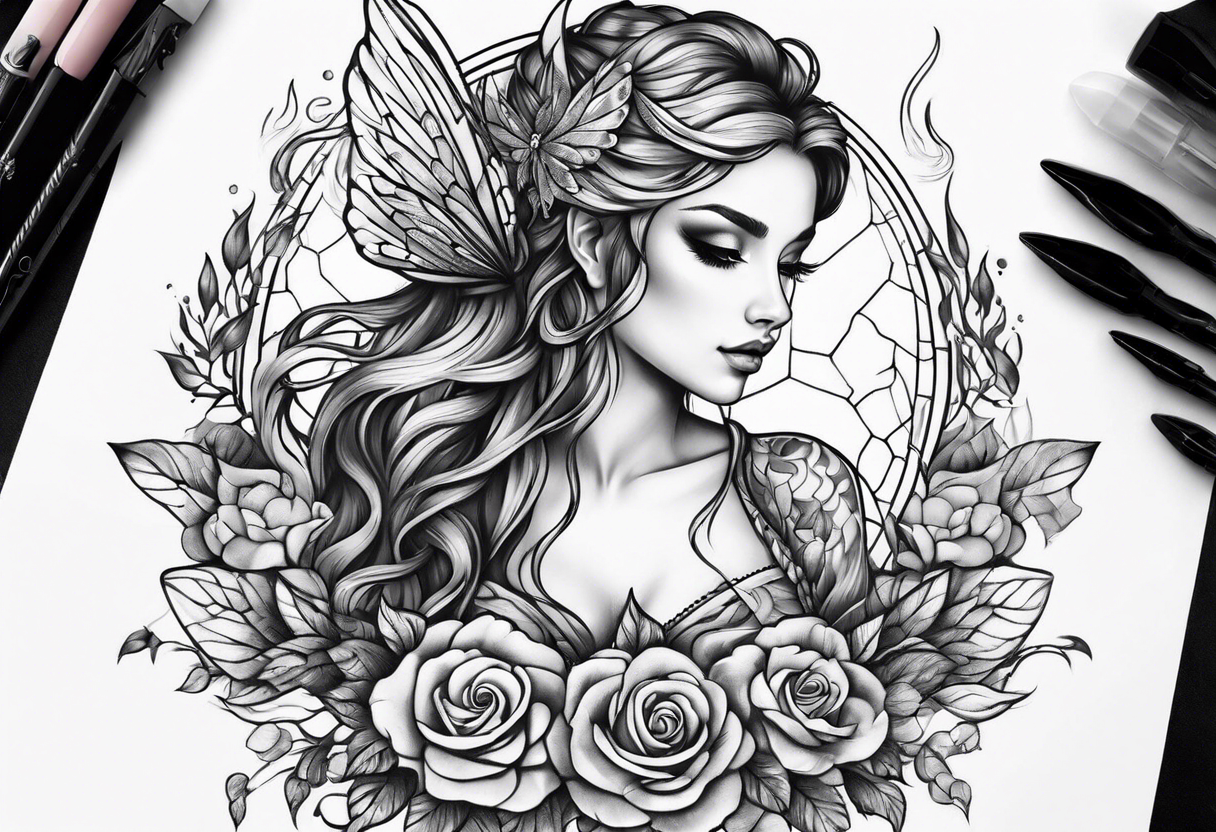 Full body small fairy mythical tattoo idea