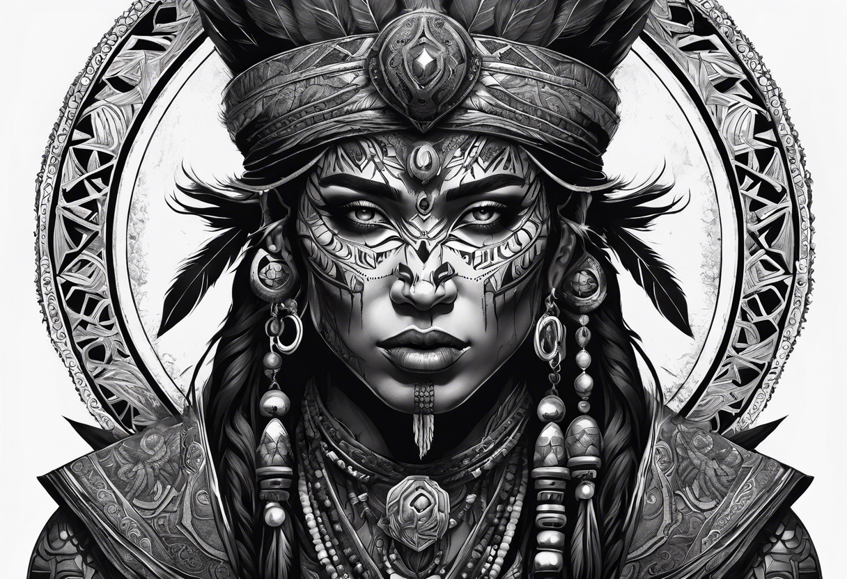 dark fantasy style shaman, witch doctor, finely detailed, full body tattoo idea