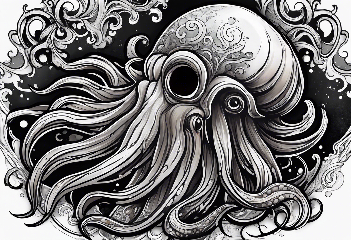 The horrifying squid hides itself in ink and turns the color of its body to black to blend into the dark tattoo idea