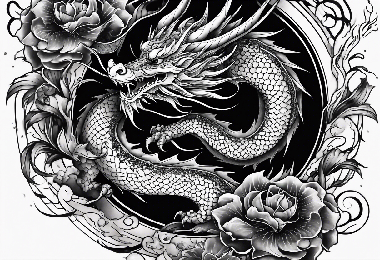 blackwork negative spage dragon sleeve tattoo idea