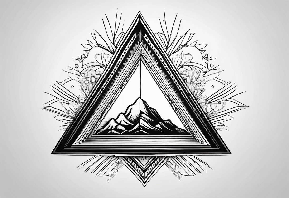 Un triangulo con una persona al medio, estilo de dibujo con lineas en blanco y negro mas simple solo lineas y una persona muy pequeña tattoo idea