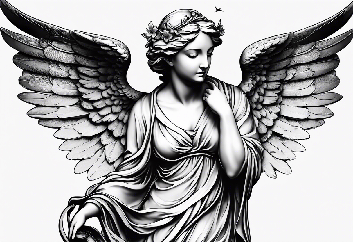 Angel Statue with hummingbirds tattoo idea