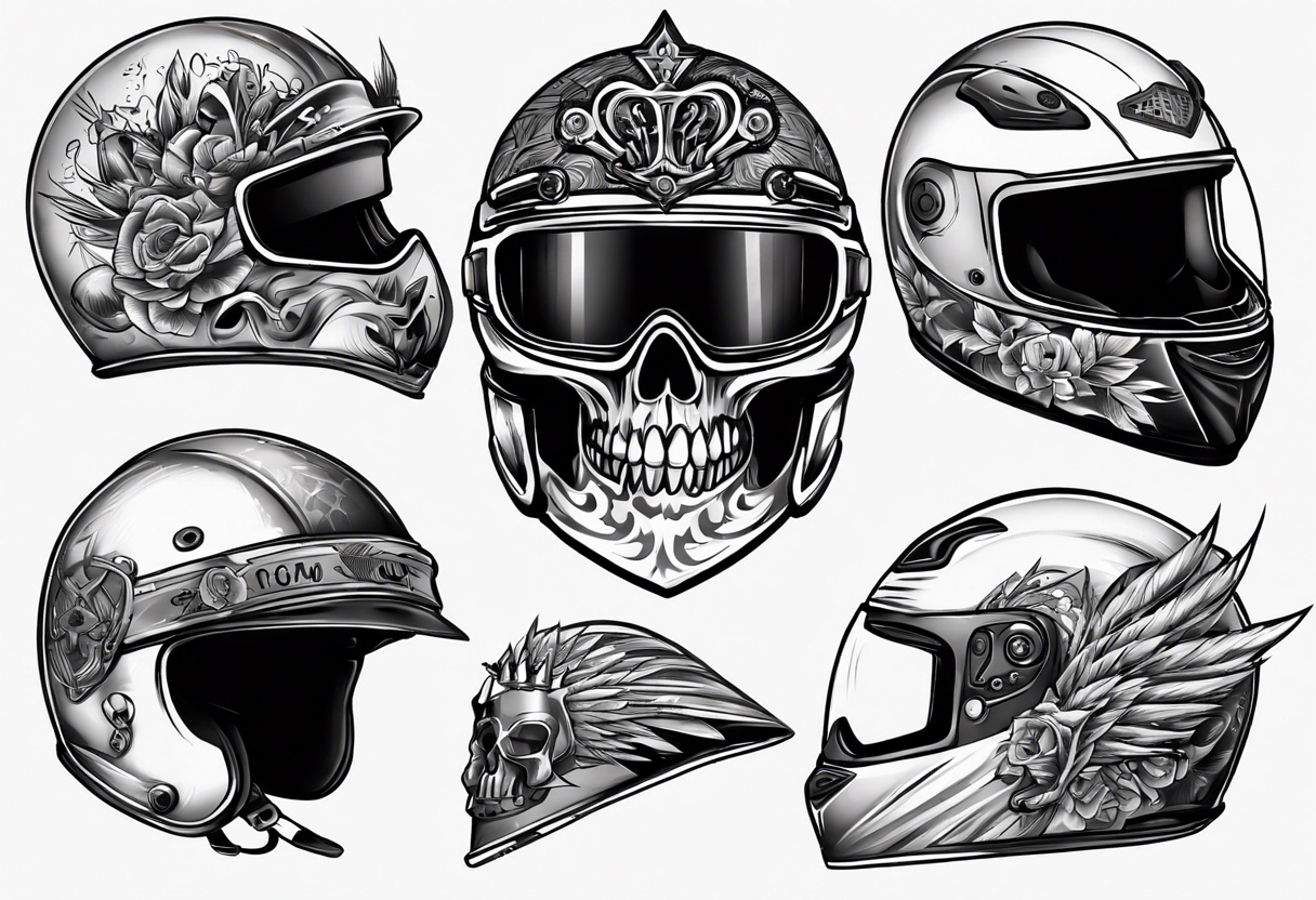 motorbike helmet with a crown on top tattoo idea