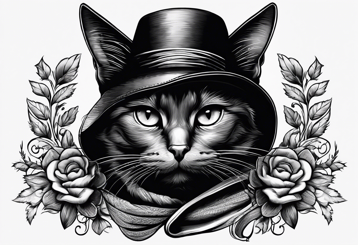 black cat with funny hat and sweater tattoo idea