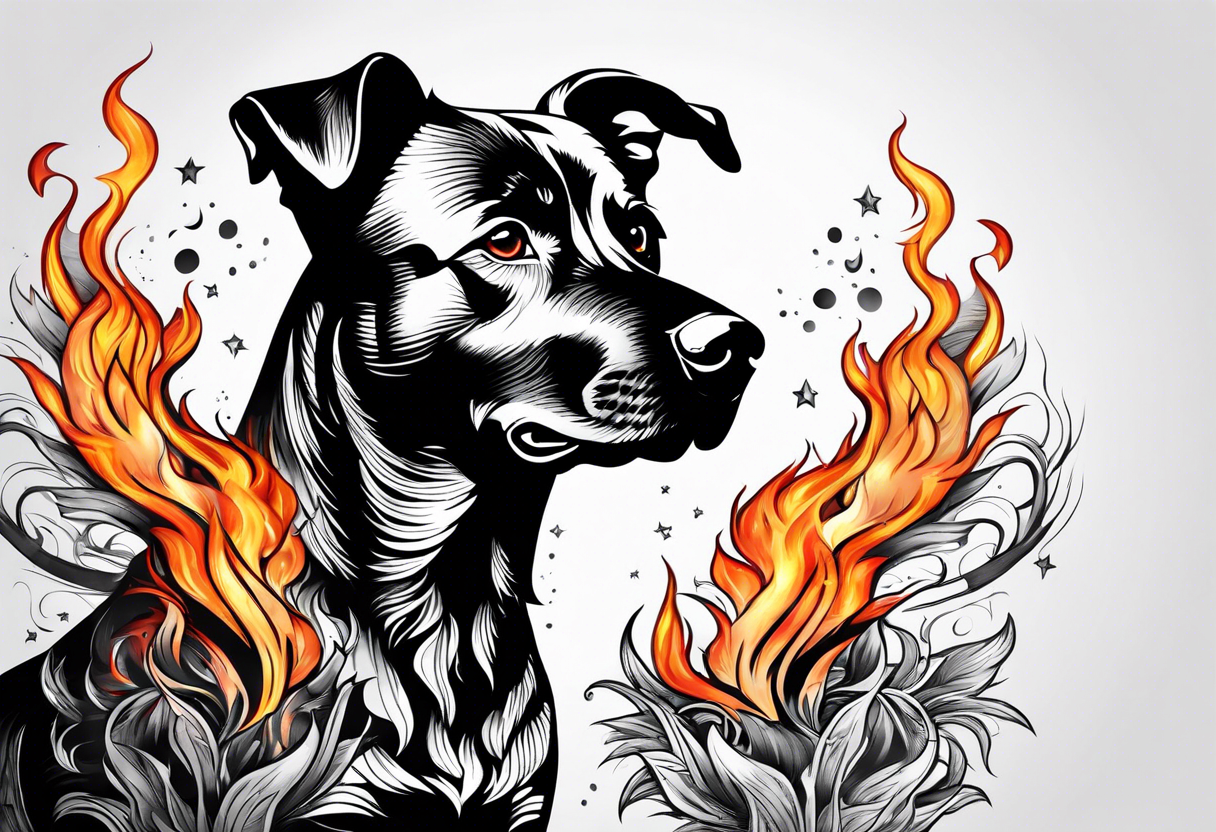 Burnt dog with fire tattoo idea