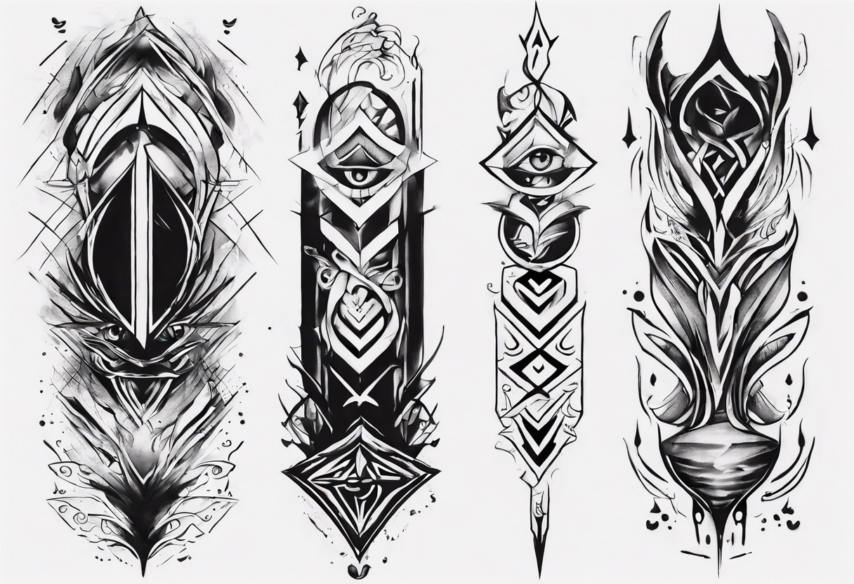 Design a vertical tattoo where shapes and lines represent various stages of my life, reflecting the evolution of my character and perception. Ensure it suits the placement on the back of the forearm tattoo idea