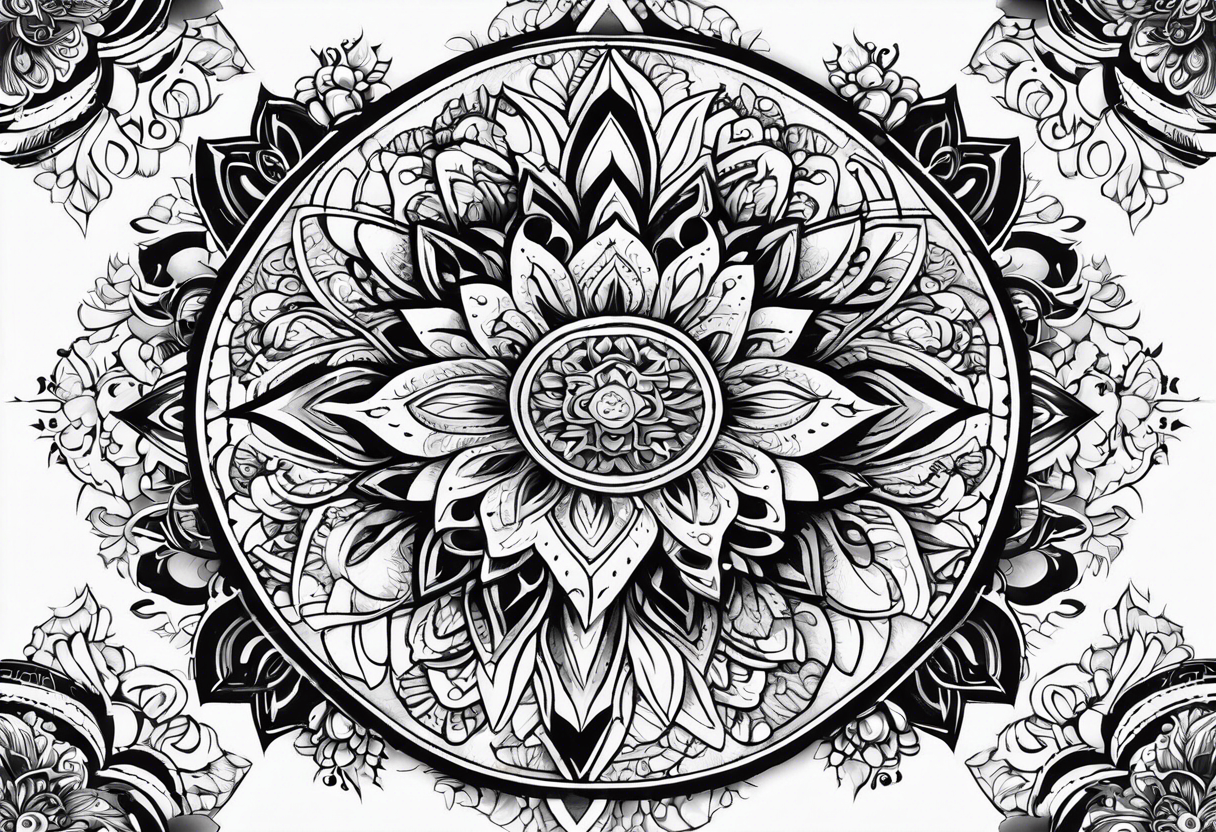 An elaborate mandala design incorporating religious symbols and patterns tattoo idea