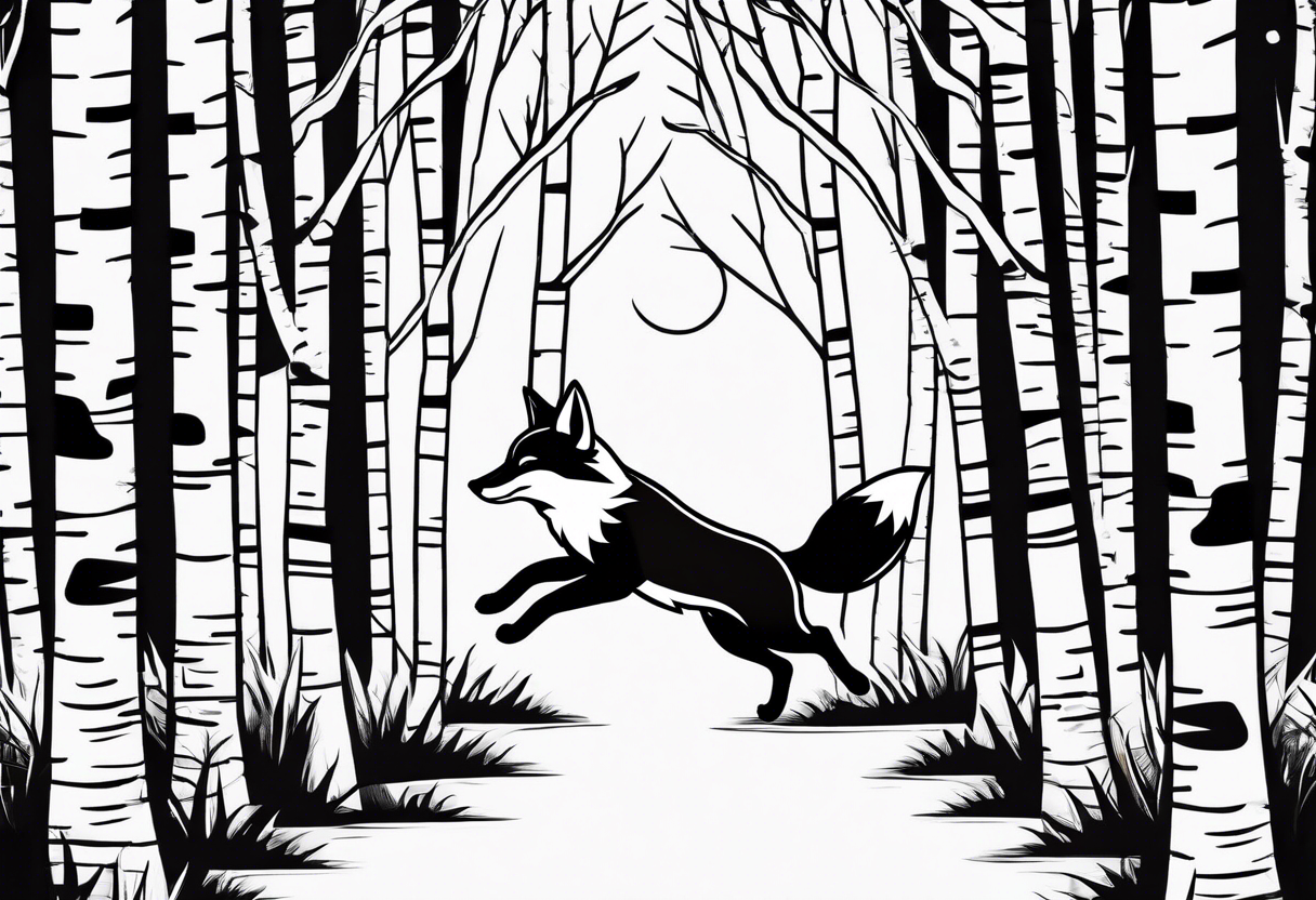 Fox jumping in birch trees tattoo idea