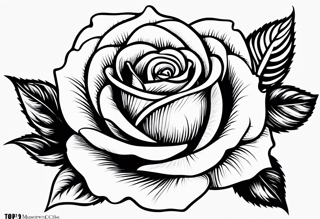 Single rose with decorative swirls tattoo idea