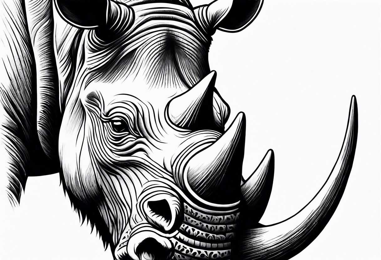 Wooly rhino killing enemy with tusk tattoo idea