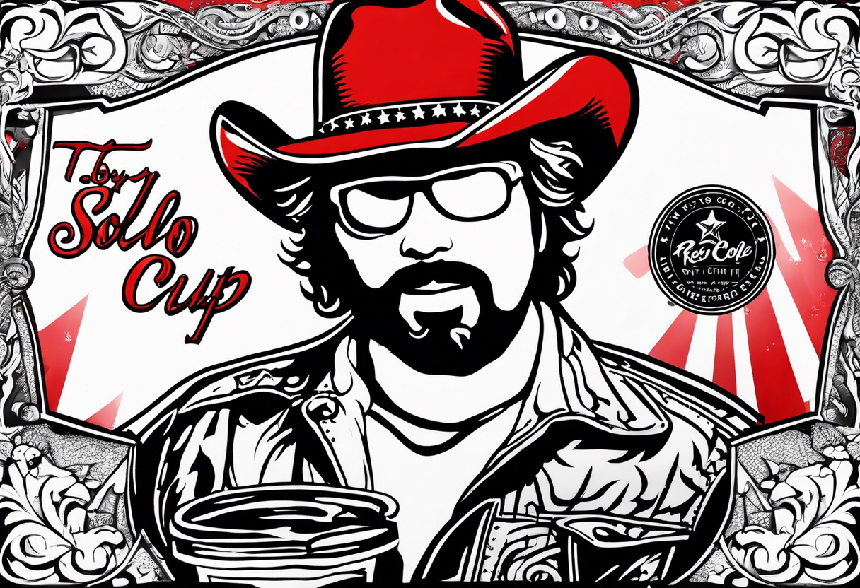 A red solo cup with “Toby Keith” written in Sharpie ink at the top tattoo idea