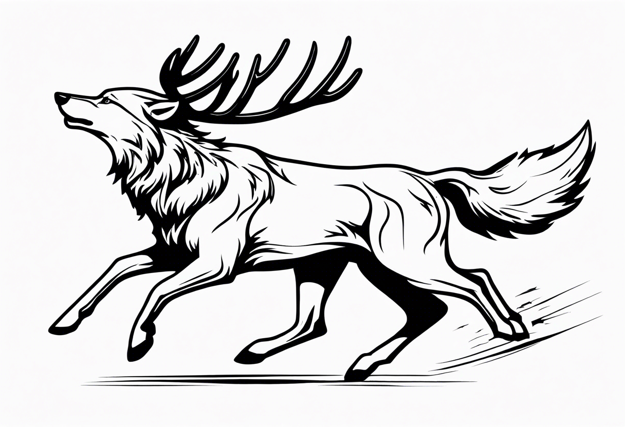 stag running with wolf tattoo idea