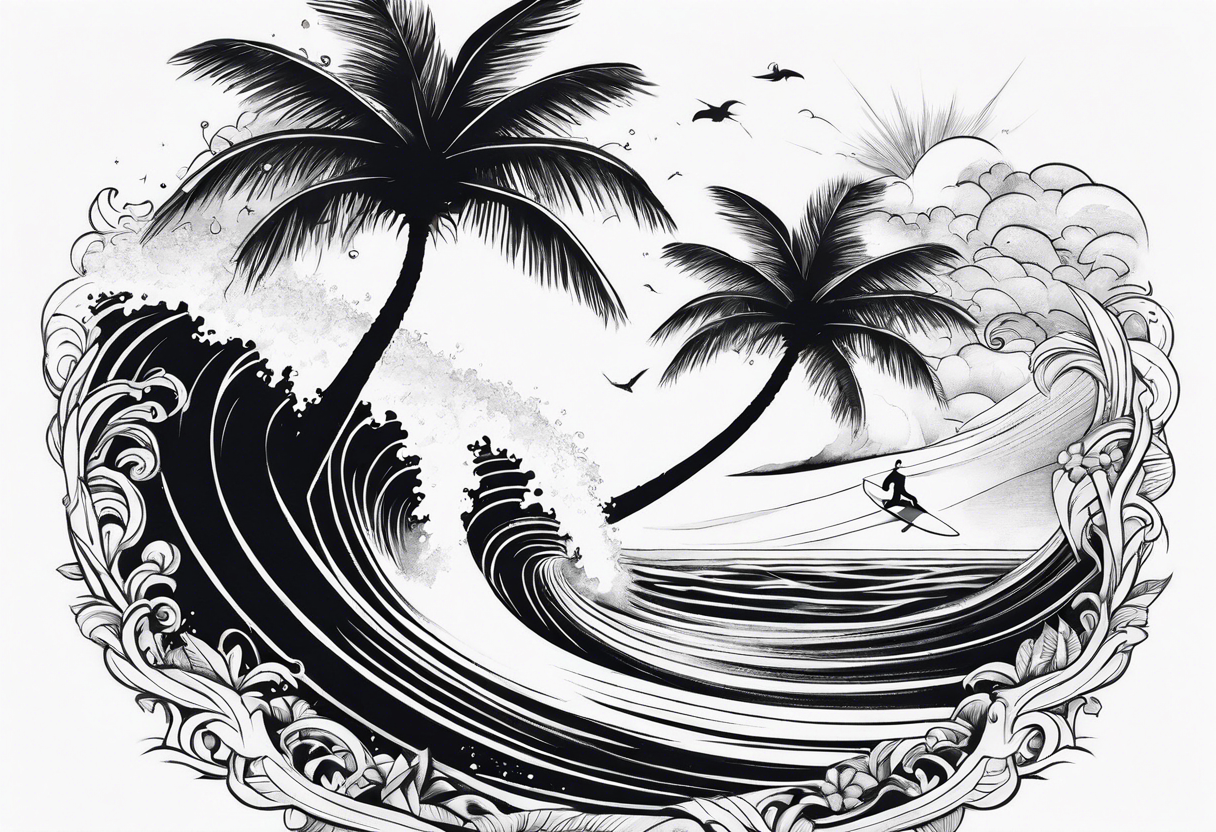 Palm tree, surfing tattoo idea