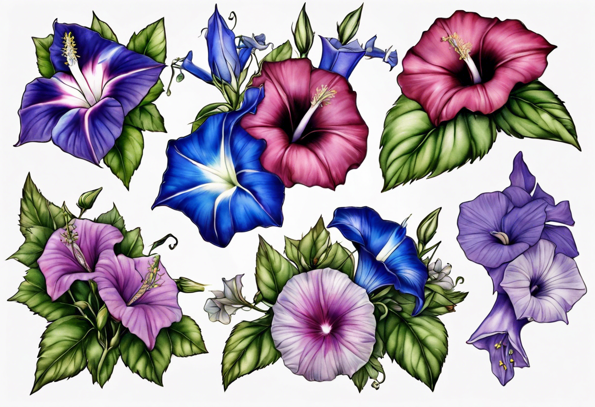 Carnations Tattoo | Purple and Blue Flower Thigh Tattoo