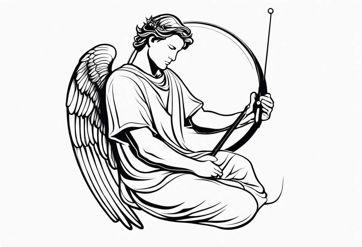 male angel with a halo sitting peacefully holding a modern fishing rod tattoo idea