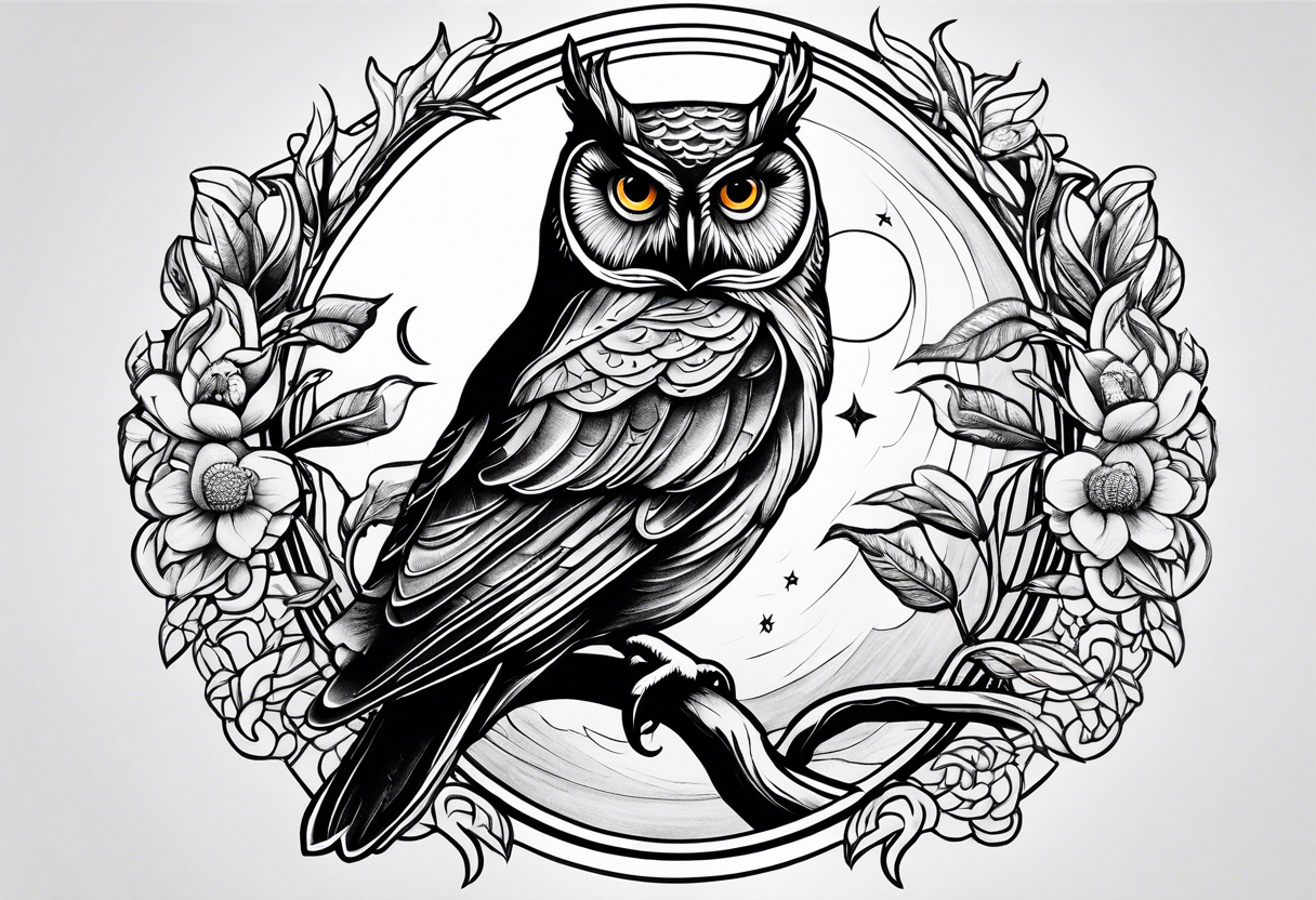 Owl with moon and cardinal tattoo idea