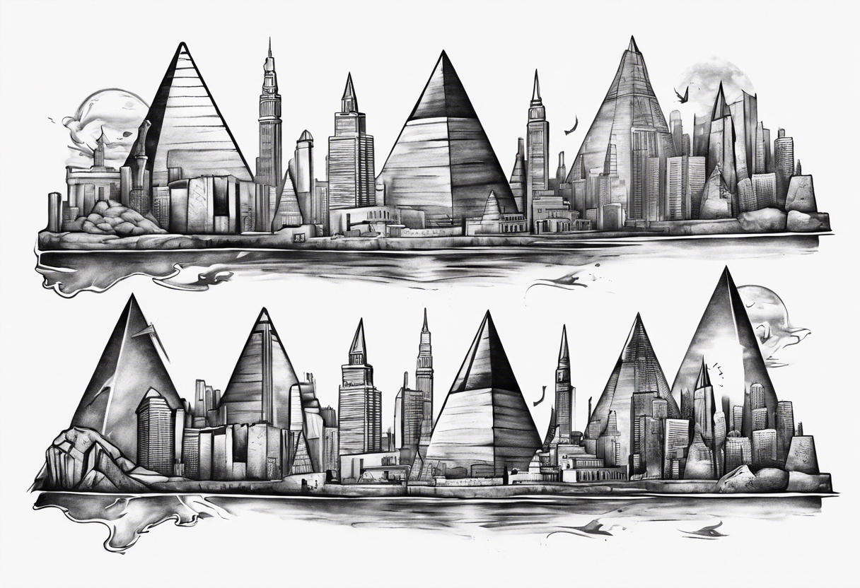 Manhattan skyline mixed with the pyramids of giza tattoo idea