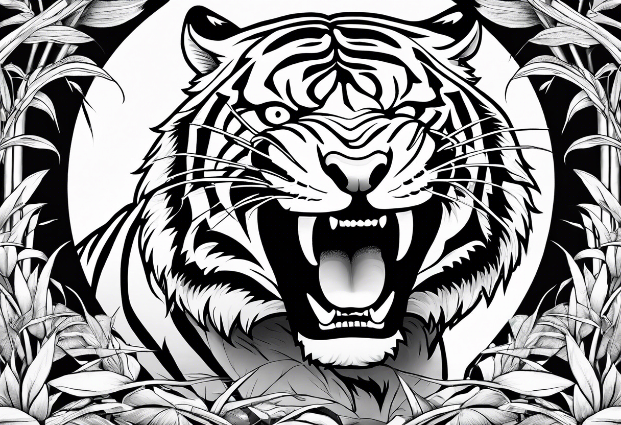 snarling Tiger in bamboo forest tattoo idea