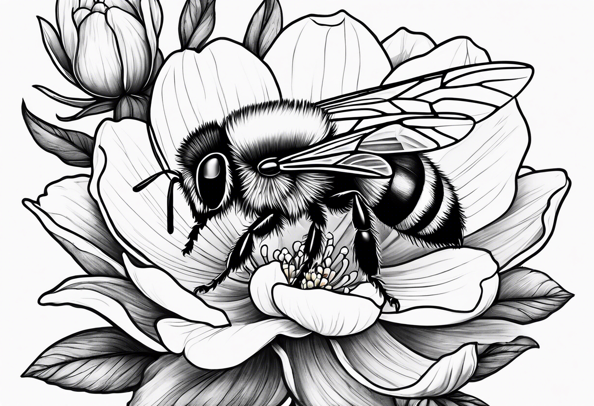 Bumblebee and magnolia flowers tattoo idea