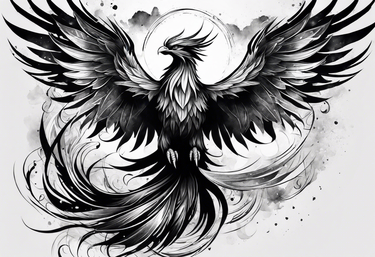 Rising phoenix against dark background, from forearm to shoulder. tattoo idea