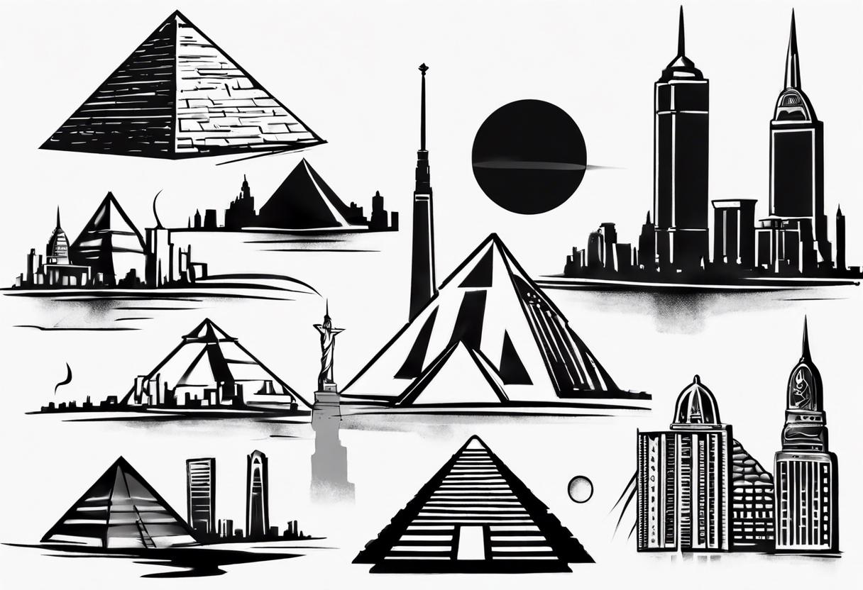 Manhattan skyline with egyptian pyramids tattoo idea