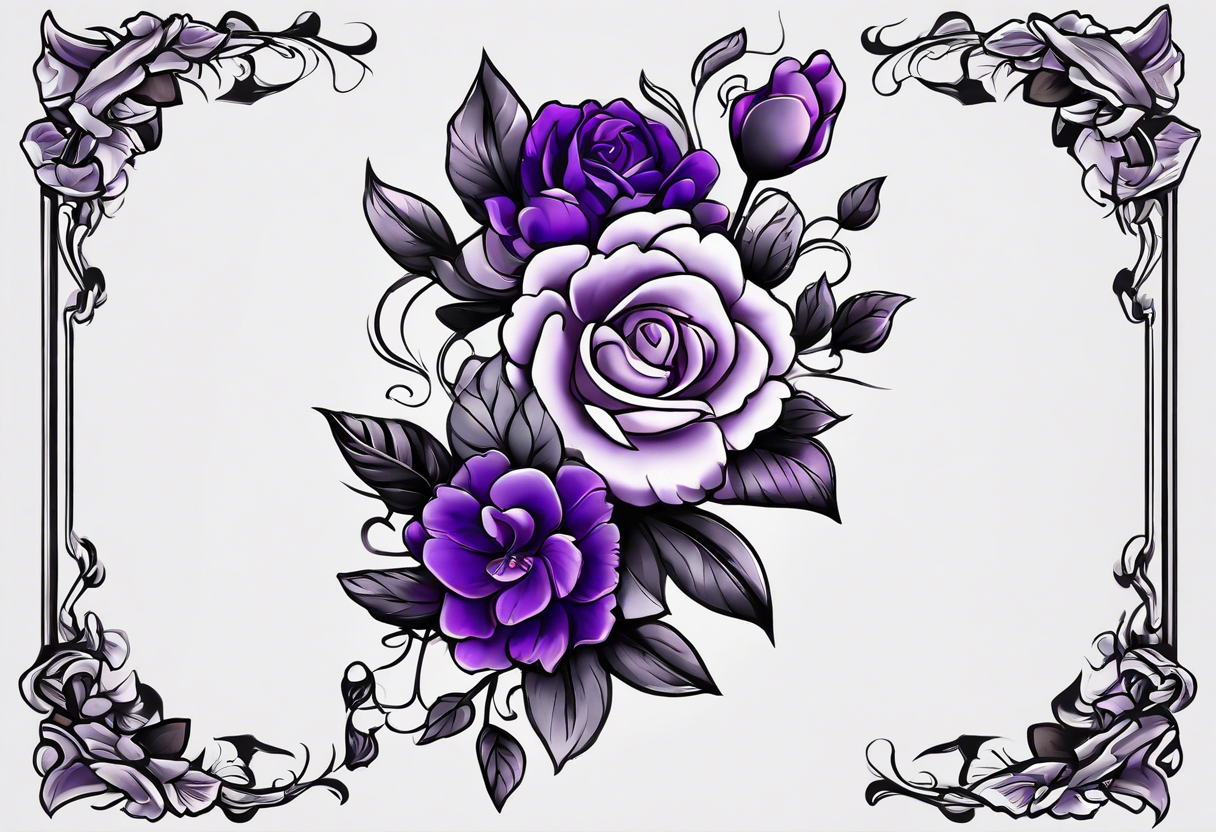 Forearm tattoo with purple flowers to always remember my grandma that passed away with heaven things added like clouds and stairs. tattoo idea