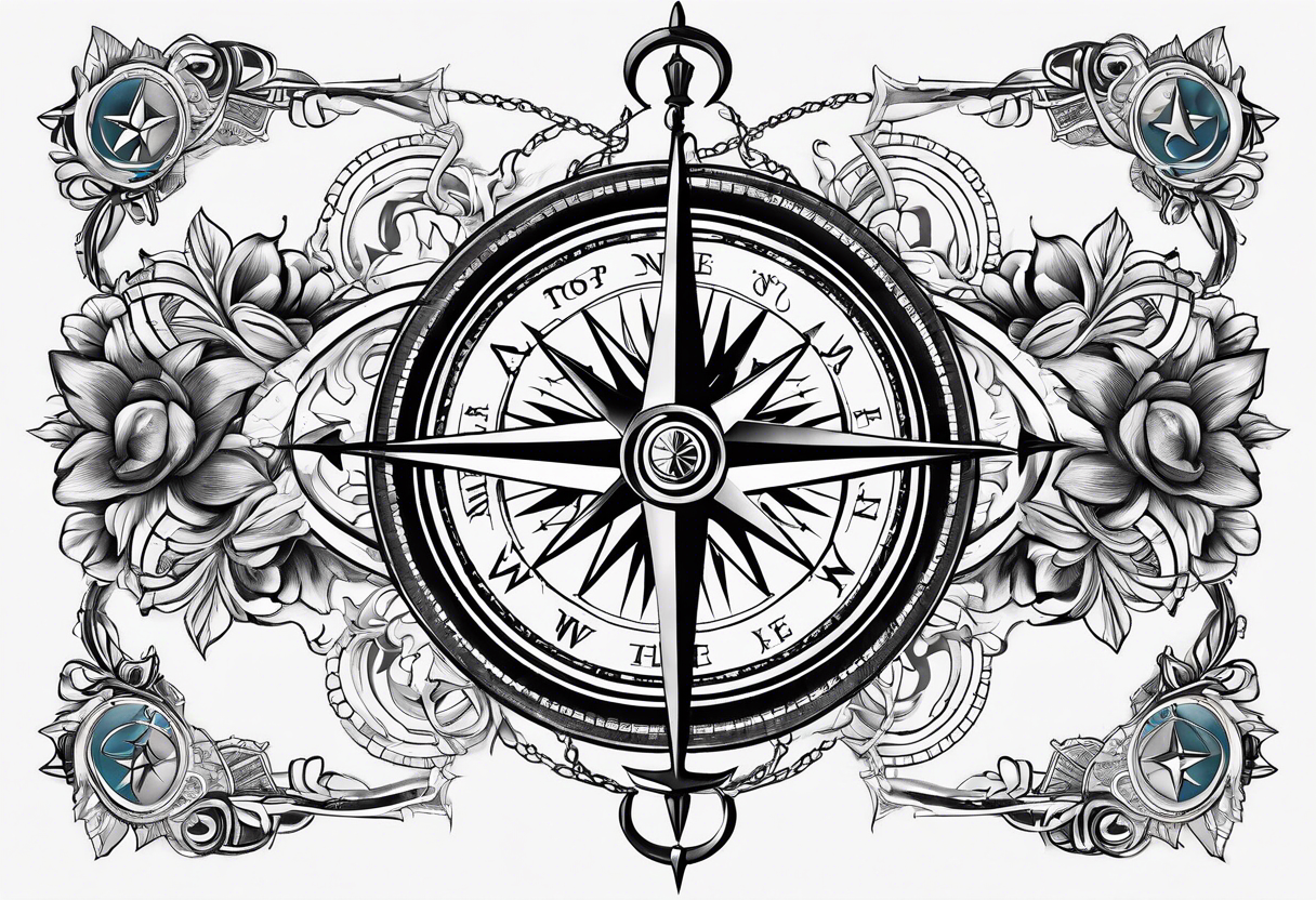 Compass with compass rose and anchor and geo data tattoo idea