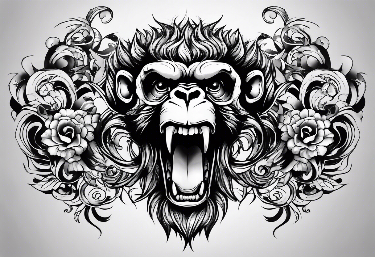 Screaming monkey skull tattoo idea