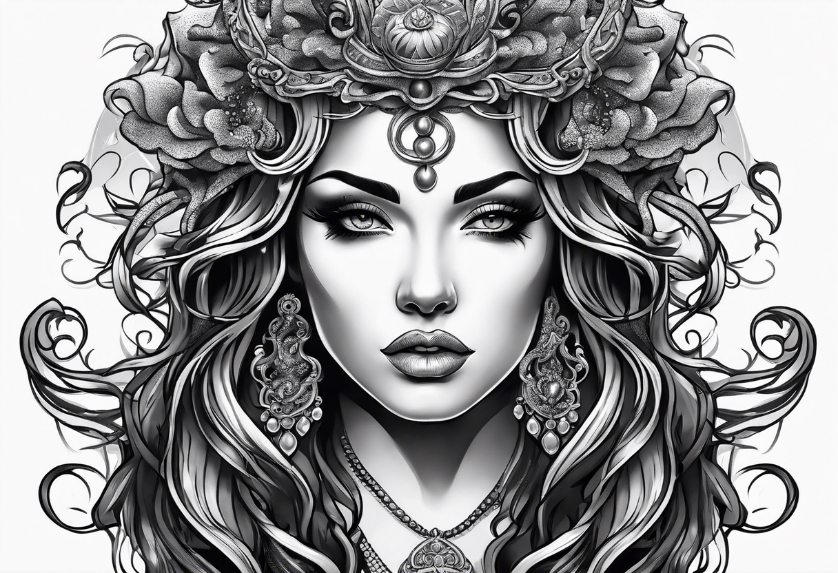 beautiful but mysterious woman portrayed as medusa tattoo idea