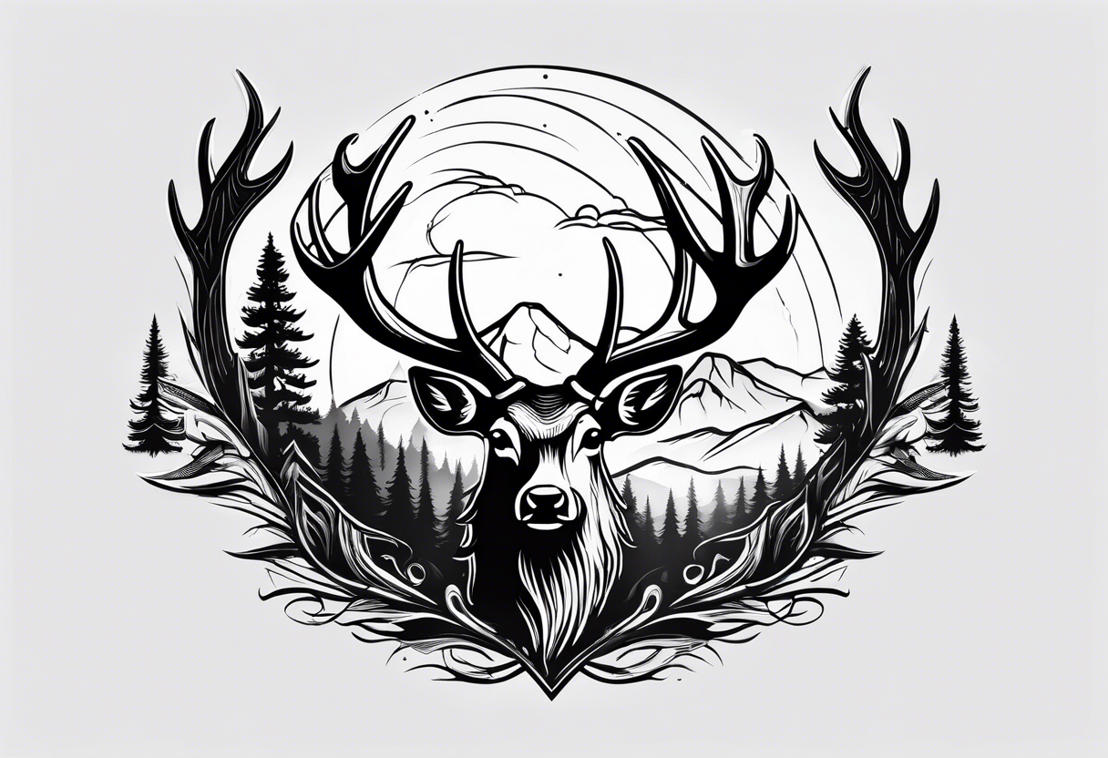 antler with fir tree tattoo idea