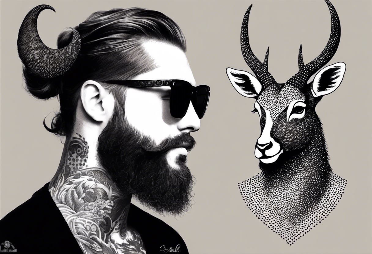 capricorn with beard and sunglasses tattoo idea