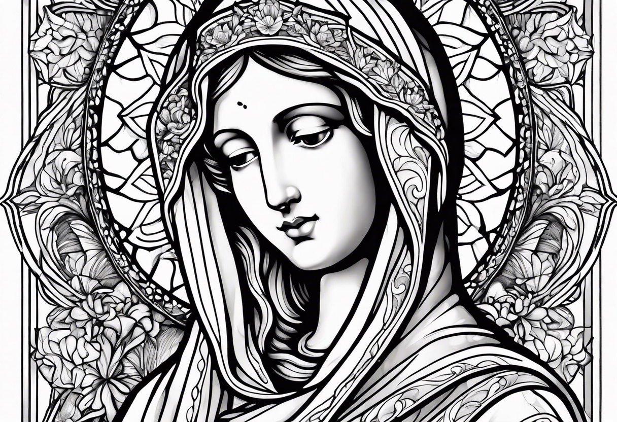 Floral, blessed virgin, abstract, beautiful, symbolic blessed virgin Mary, holy tattoo idea