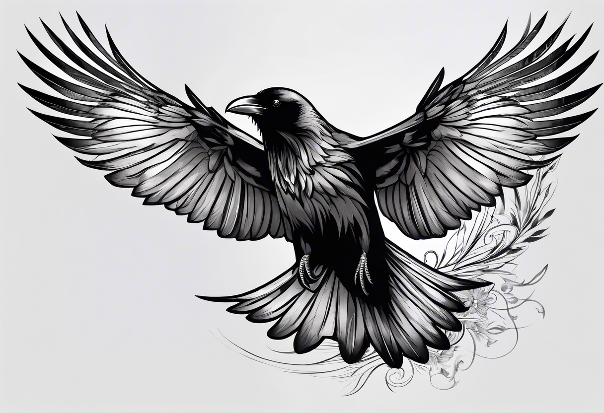 raven in flight with wings spread tattoo idea