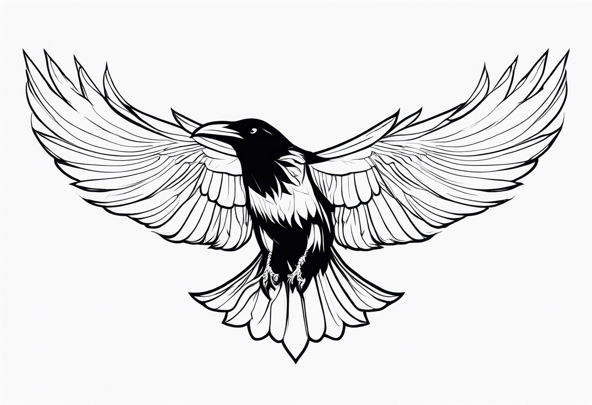 raven in flight with wings spread tattoo idea