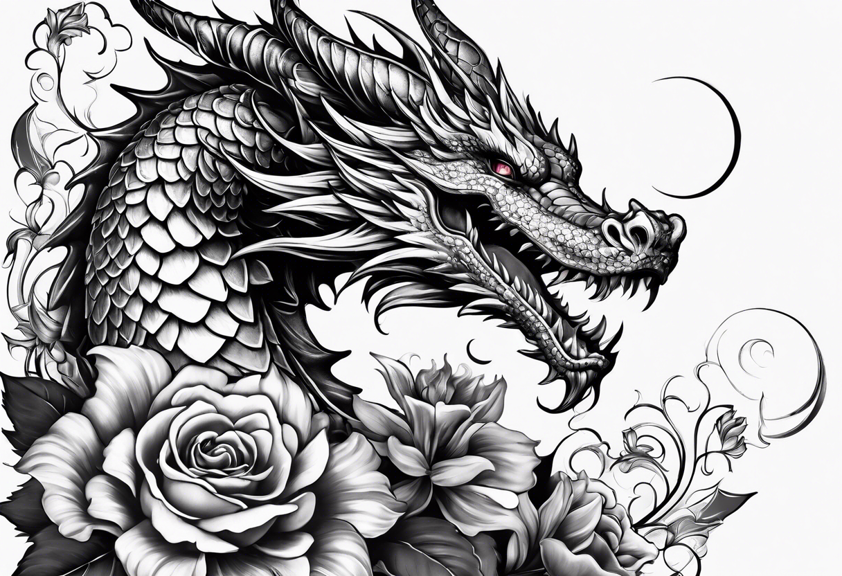 Drache mit Körper und mit Kirschblüten tattoo idea