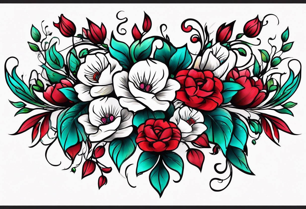 Old School Tattoo Flower Set Hand Drawn Black Outline Bright Yellow Cyan  Blue Red Inflorescence Traditional Classic Sketch Tattoo Flash Stock Vector  Illustration Isolated On White Background Stock Illustration - Download  Image