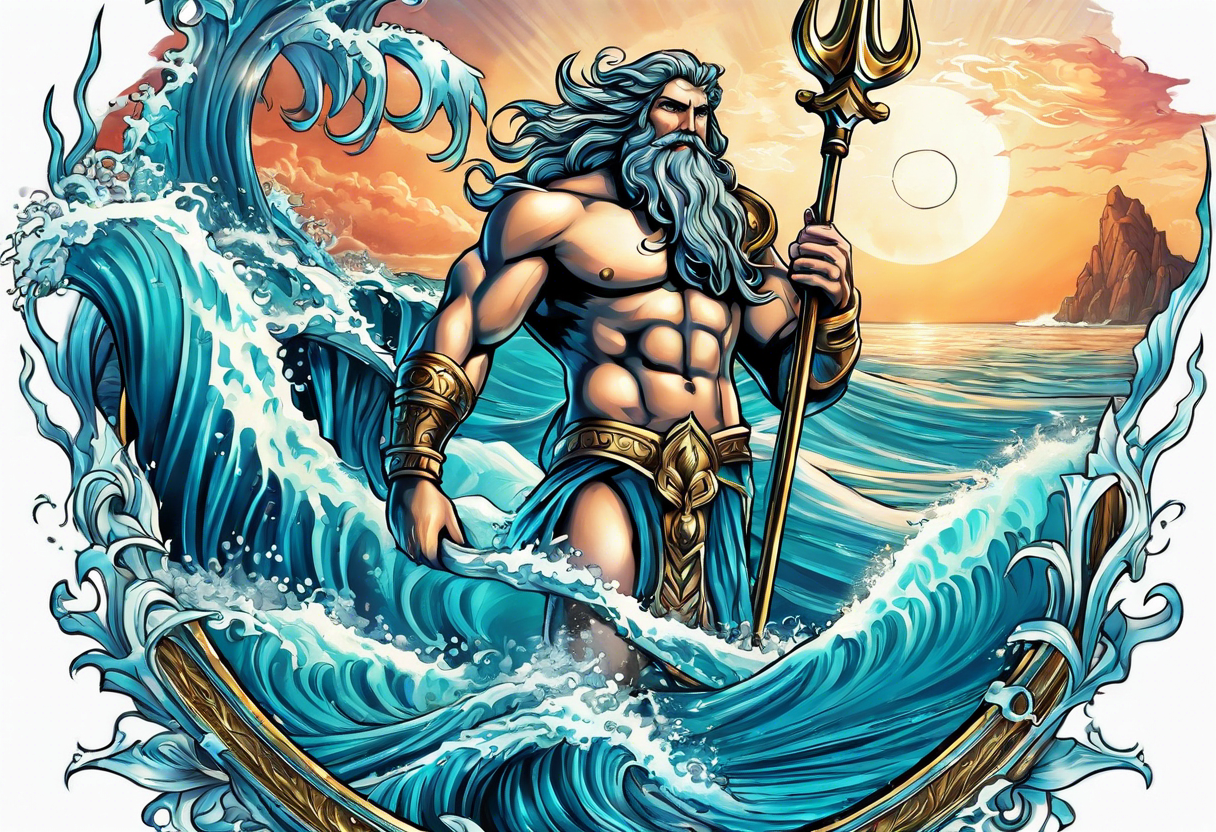 Poseidon’s Trident with Atlantis backdrop tattoo idea