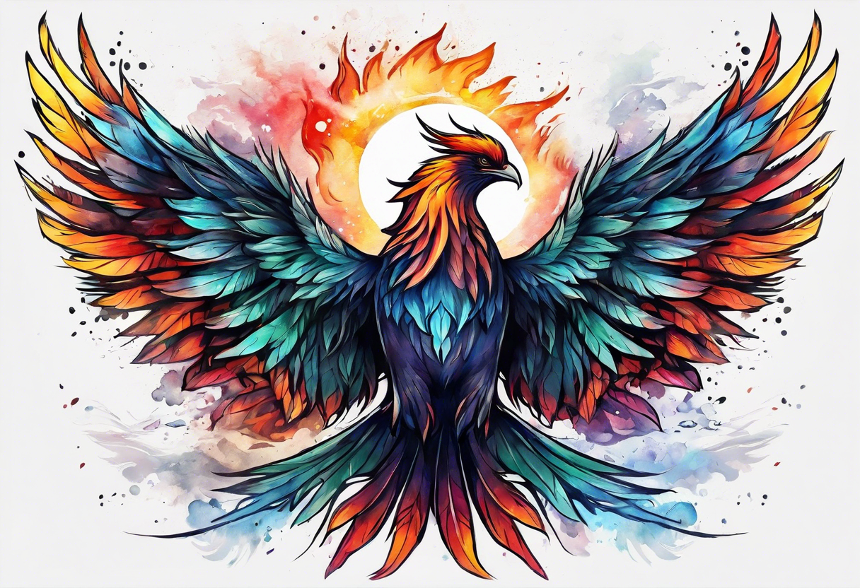 Rising phoenix against dark background, from forearm to shoulder. tattoo idea