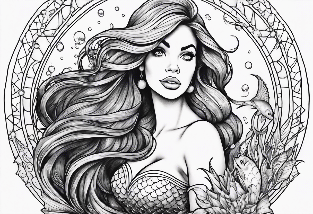 Little mermaid Ariel with founder and Sebastian tattoo idea