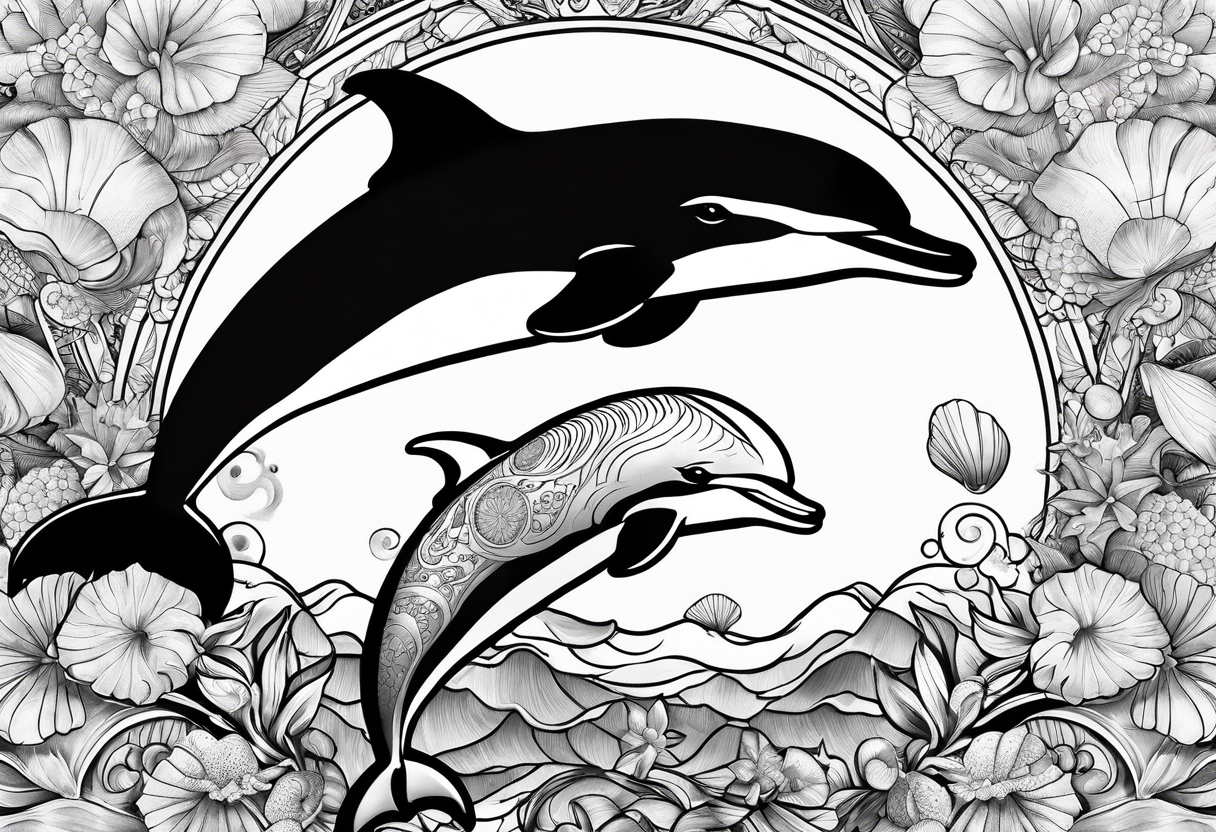 Dolphin and shells tattoo idea