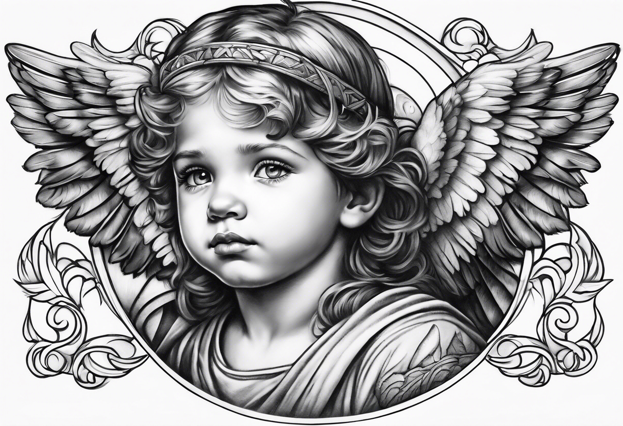 Littl angel kid, roman style tattoo idea