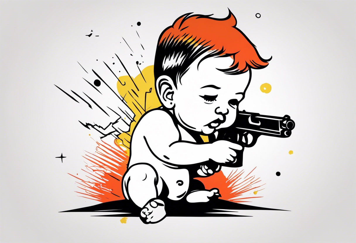 Baby tries to kill himself by pointing a gun at his own head tattoo idea