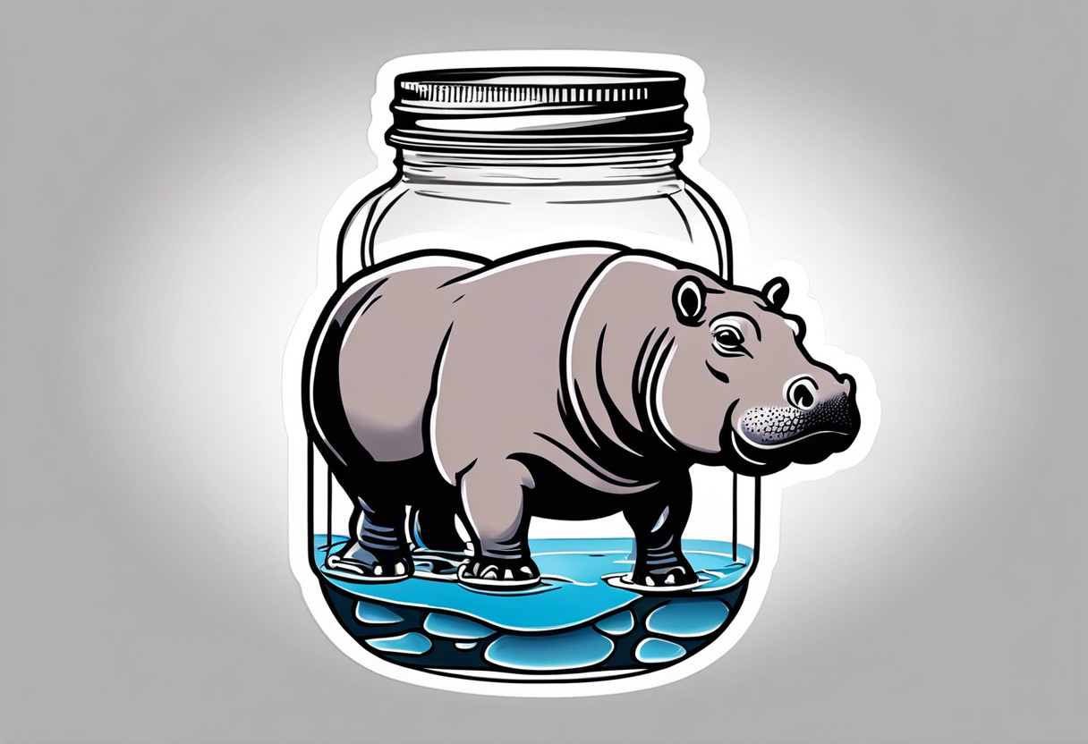 Hippo floating in a Mason jar filled with water tattoo idea