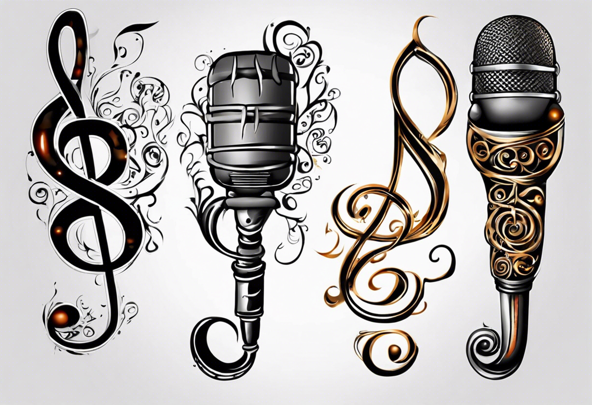 tail of G clef is cord of microphone all wraps and swirls tattoo idea