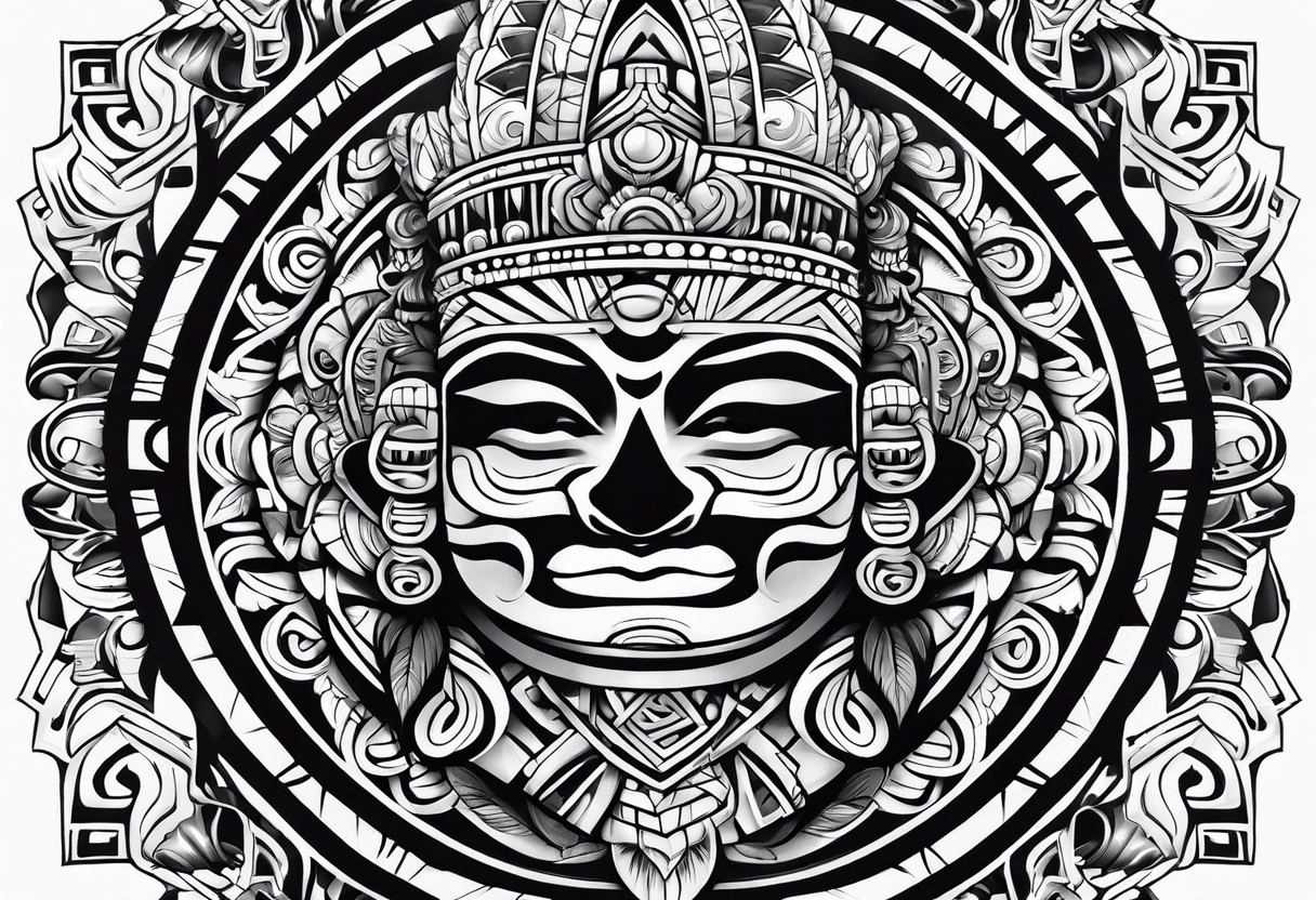 Aztec tribal sleeve tattoo idea