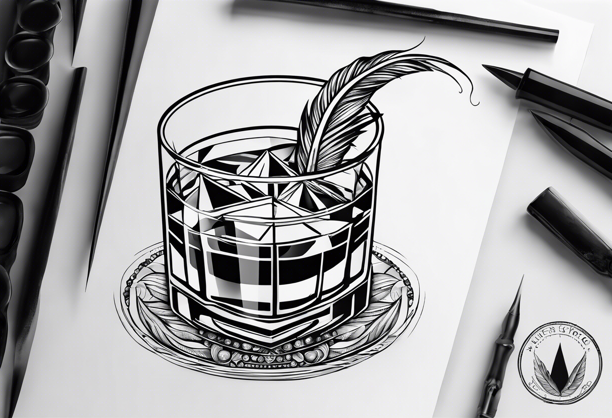 Fire envelops a cocktail glass tattoo idea