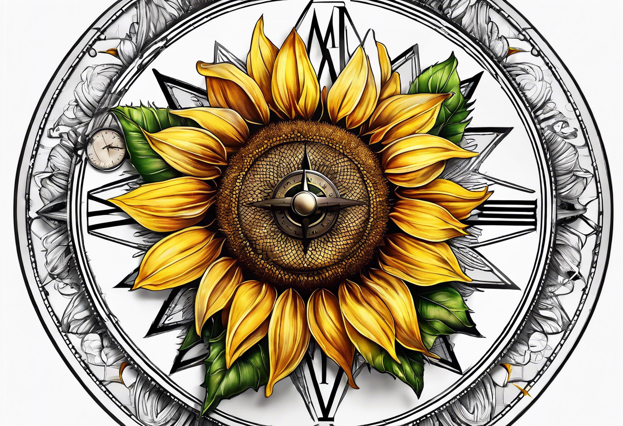 Sunflower next to a compass tattoo idea