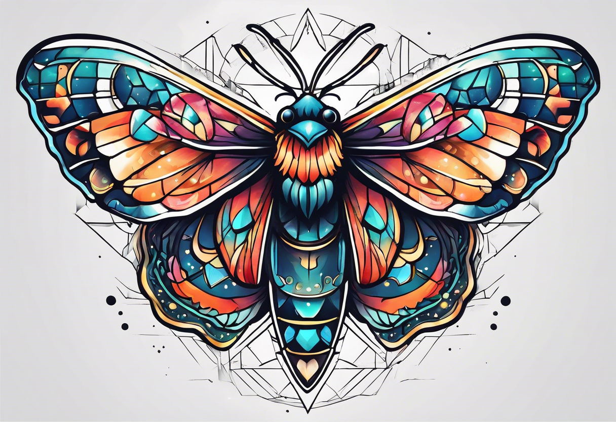 small Moth flying into outer space tattoo idea