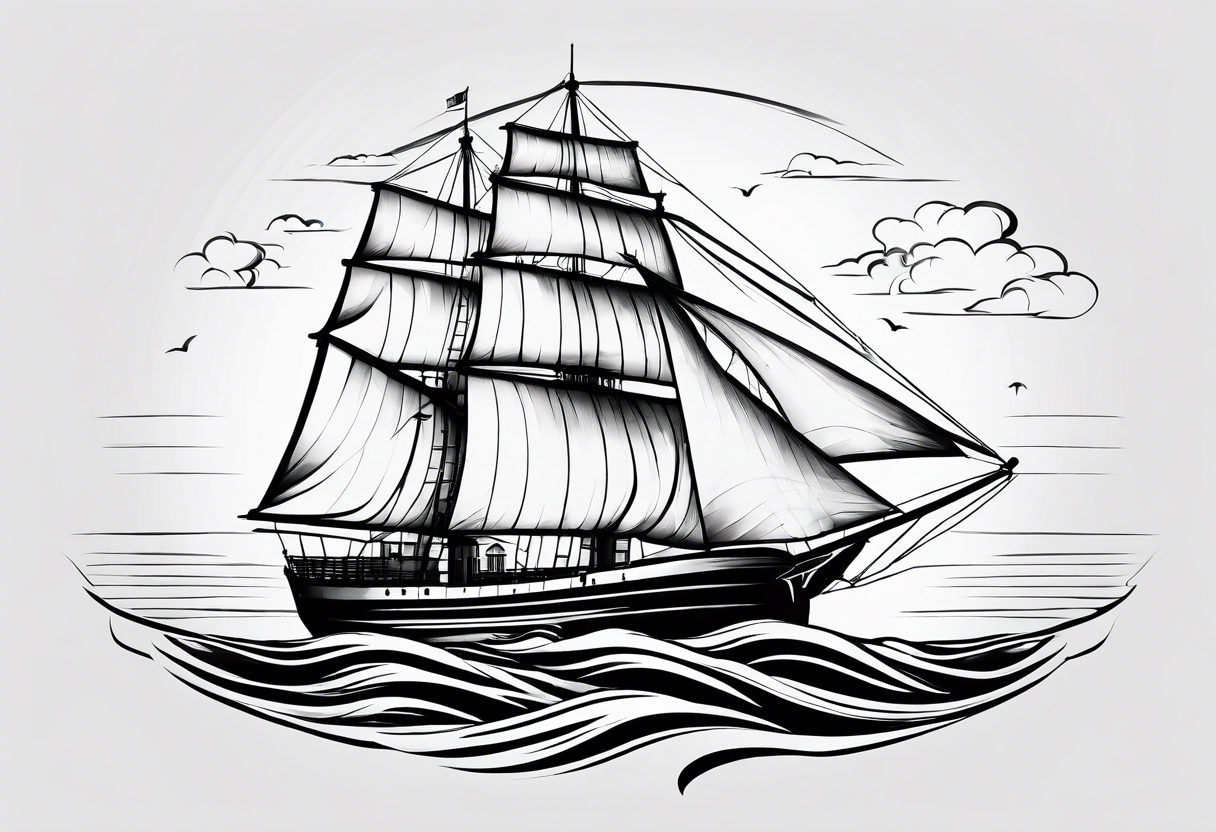 maritime lighthouse with 2 large sails attached. tattoo idea